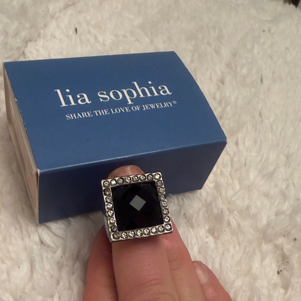 Lia Sophia Square Black and Silver Ring